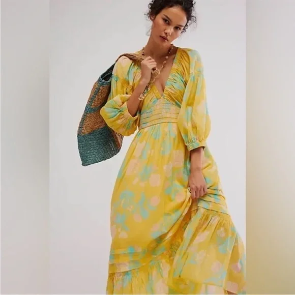 Free People Golden Hour Border Maxi Dress Yellow - Picture 2 of 9